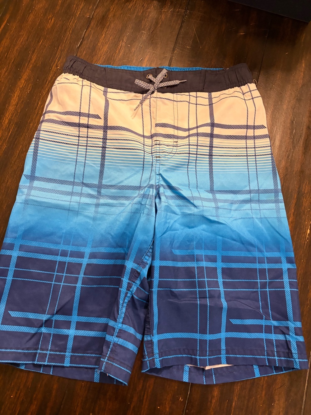 ZeroXposur Blue Gradient Plaid Swim Shorts boys large 14/16 lined